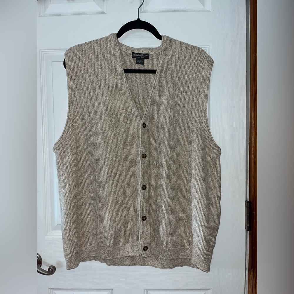 Eddie Bauer Tan Knit Cotton Button Down Sweater Vest XL